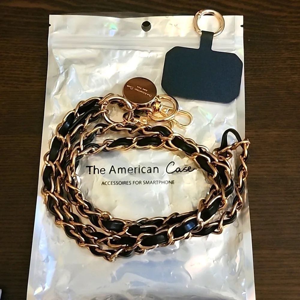 Metal & leather Crossbody phone Chain with Golden Carabiners